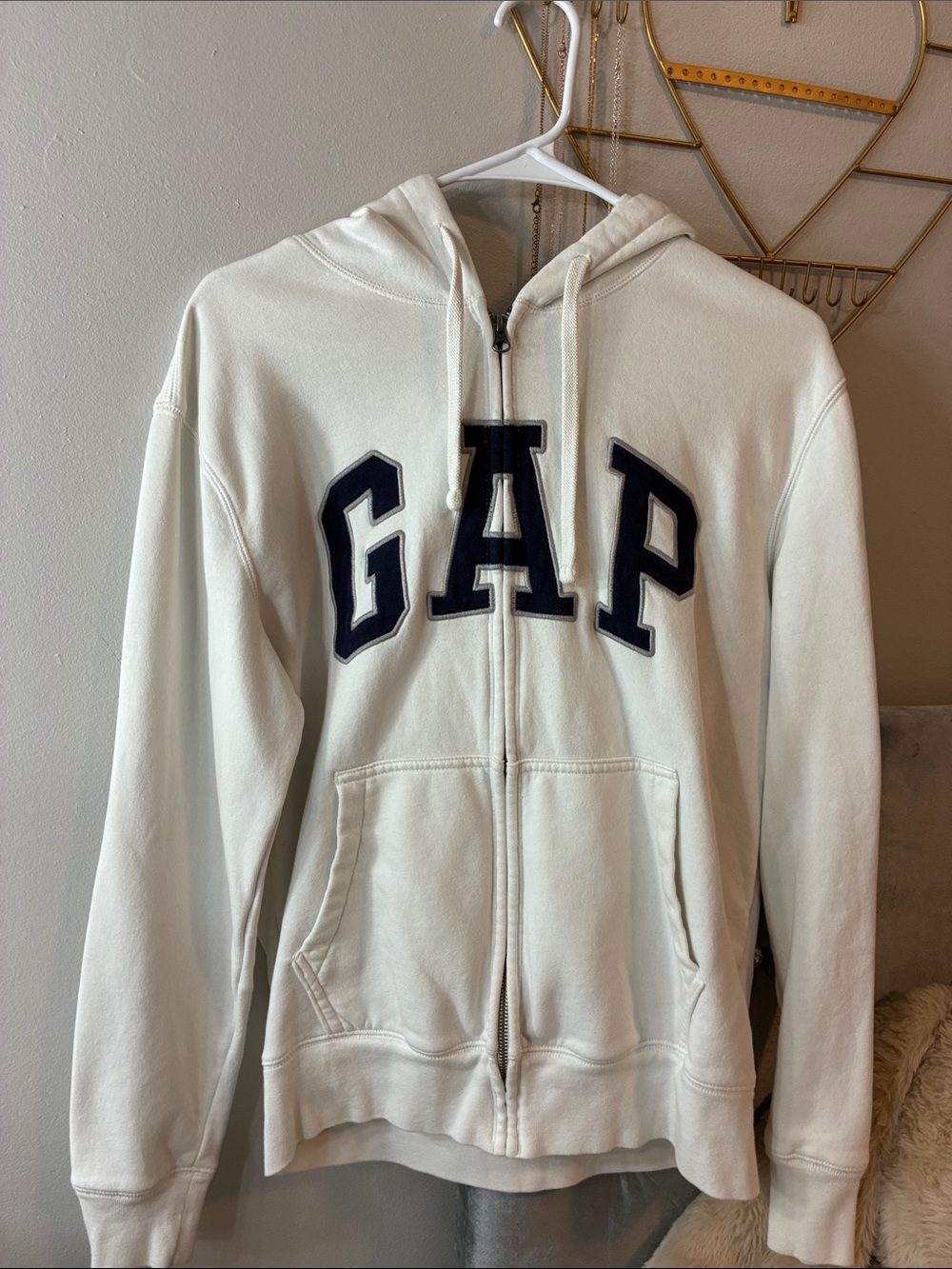 GAP Cream Full-Zip Hoodie with Navy Logo